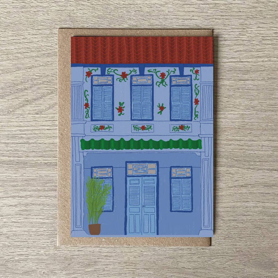 Malaysia Shophouse Eco Friendly Greeting Card Bert and Roxy