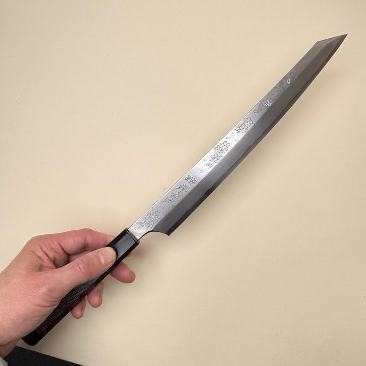 Sakai Takayuki Hana Fubuki Kengata Yanagiba, with Hand Engraved Cherry Blossom 300mm