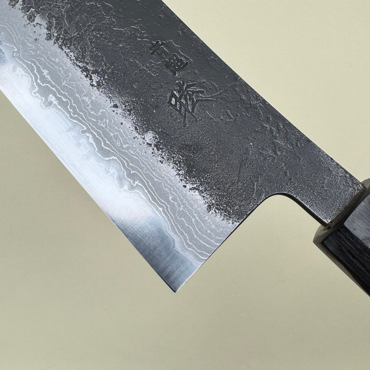 Mutsumi Honoura Blue Super Kurouchi Suminagashi Hakata Knife 180mm