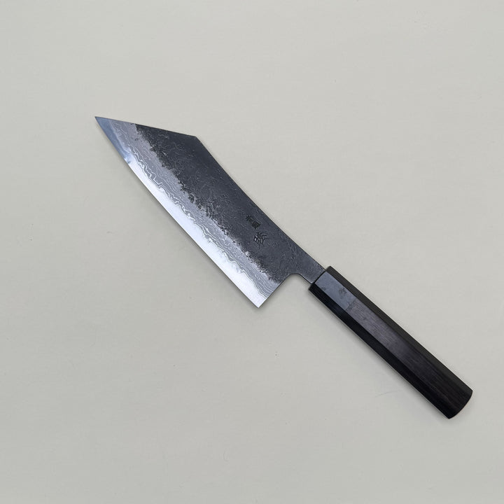 Mutsumi Honoura Blue Super Kurouchi Suminagashi Hakata Knife 180mm