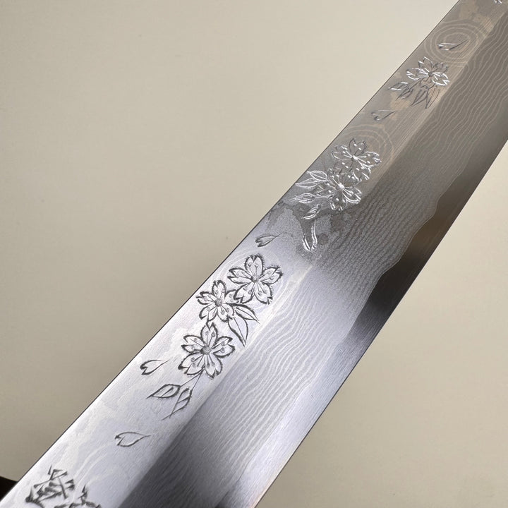 Sakai Takayuki Hana Fubuki Kengata Yanagiba, with Hand Engraved Cherry Blossom 300mm