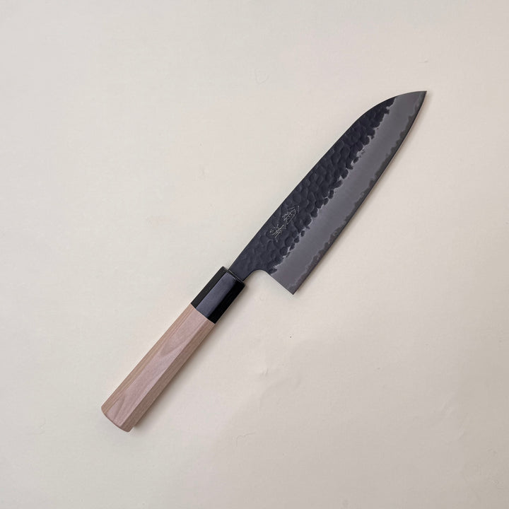 Tsuchime Santoku 165mm Kurouchi Blue Super Magnolia Handle Community Cutlery