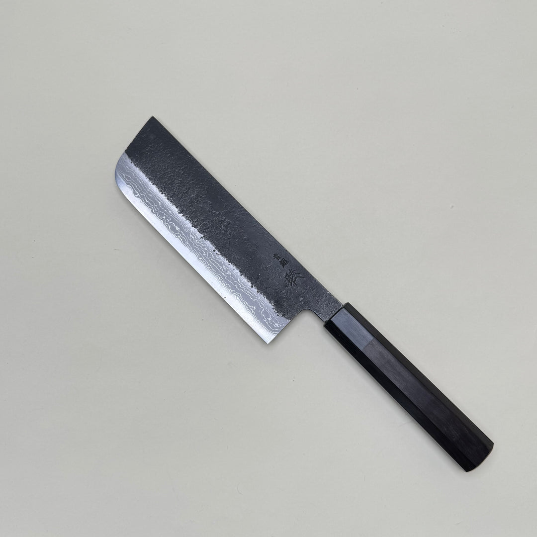 Mutsumi Honoura Blue Super Kurouchi Suminagashi Nakiri Knife 165mm