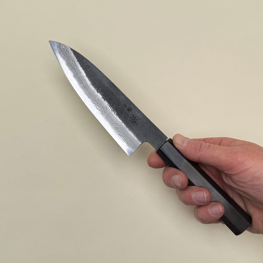 Mutsumi Honoura Blue Super Kurouchi Suminagashi Petty Knife 150mm