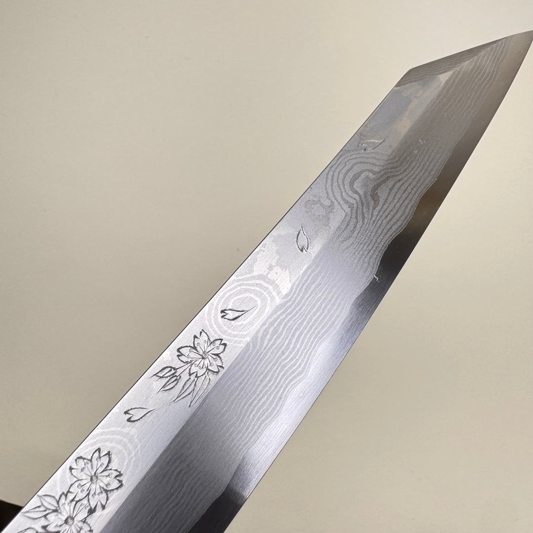 Sakai Takayuki Hana Fubuki Kengata Yanagiba, with Hand Engraved Cherry Blossom 300mm