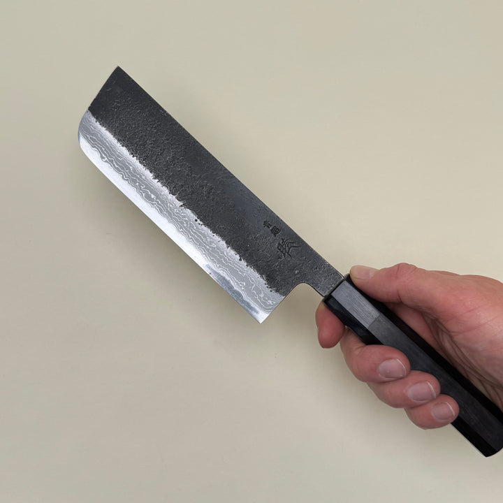 Mutsumi Honoura Blue Super Kurouchi Suminagashi Nakiri Knife 165mm