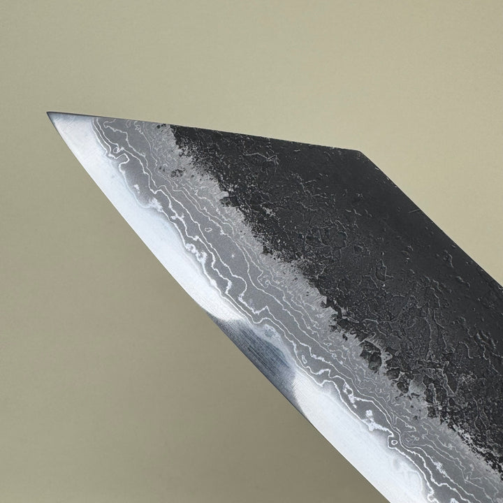 Mutsumi Honoura Blue Super Kurouchi Suminagashi Hakata Knife 180mm