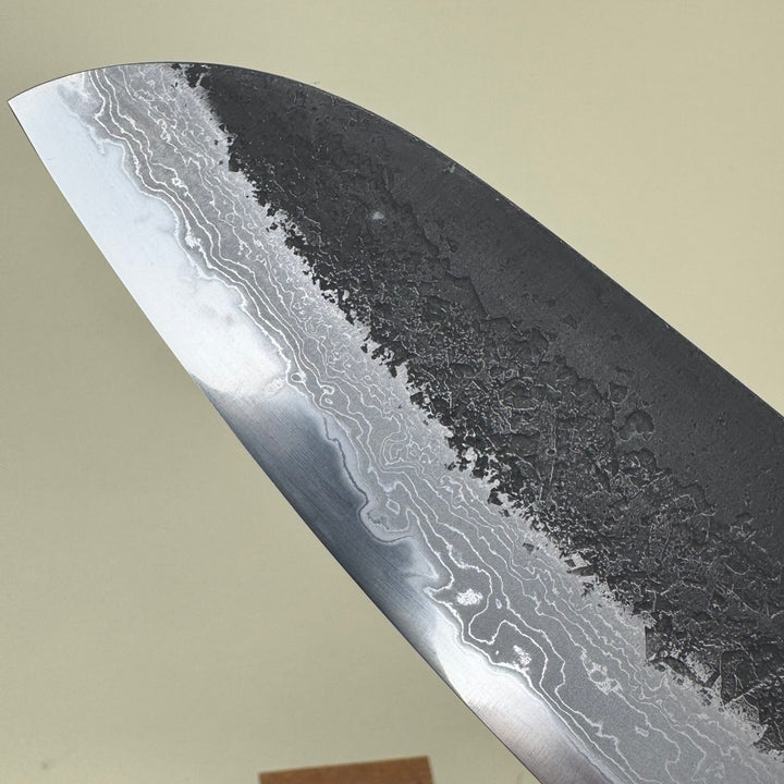 Mutsumi Honoura Blue Super Kurouchi Suminagashi Santoku Knife 165mm