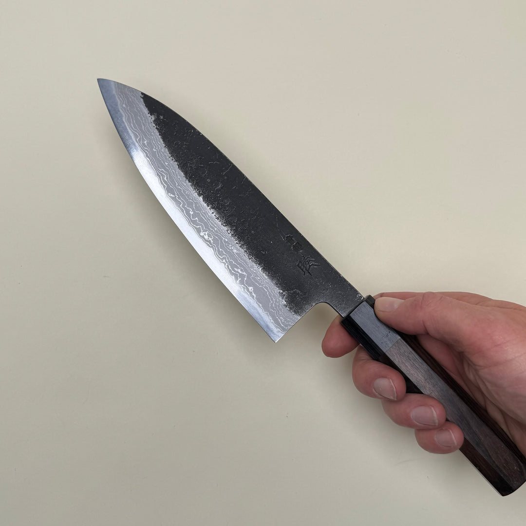 Mutsumi Honoura Blue Super Kurouchi Suminagashi Gyuto Knife 180mm
