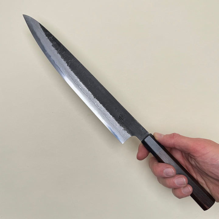 Mutsumi Honoura Blue Super Kurouchi Suminagashi Sujihiki Knife 270mm