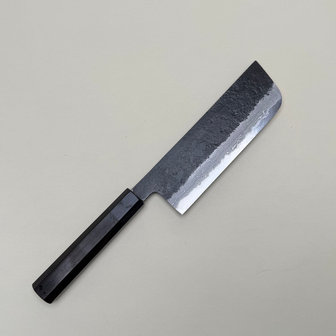 Mutsumi Honoura Blue Super Kurouchi Suminagashi Nakiri Knife 165mm