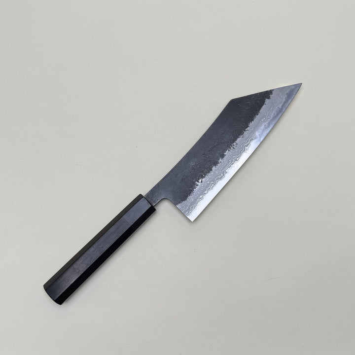 Mutsumi Honoura Blue Super Kurouchi Suminagashi Hakata Knife 180mm