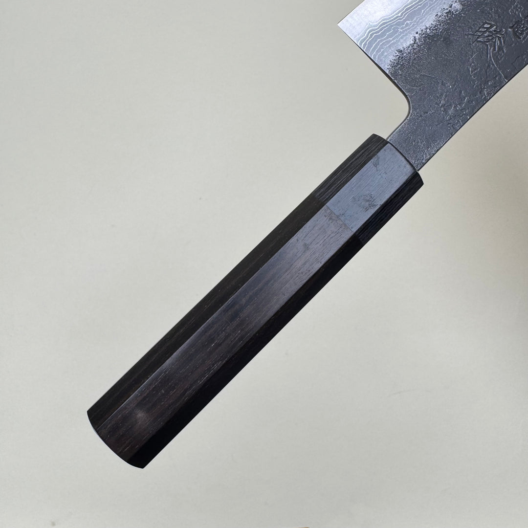 Mutsumi Honoura Blue Super Kurouchi Suminagashi Hakata Knife 180mm