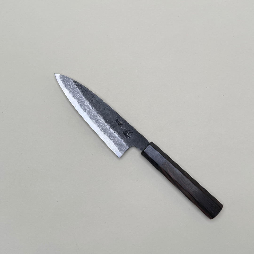 Mutsumi Honoura Blue Super Kurouchi Suminagashi Petty Knife 135mm