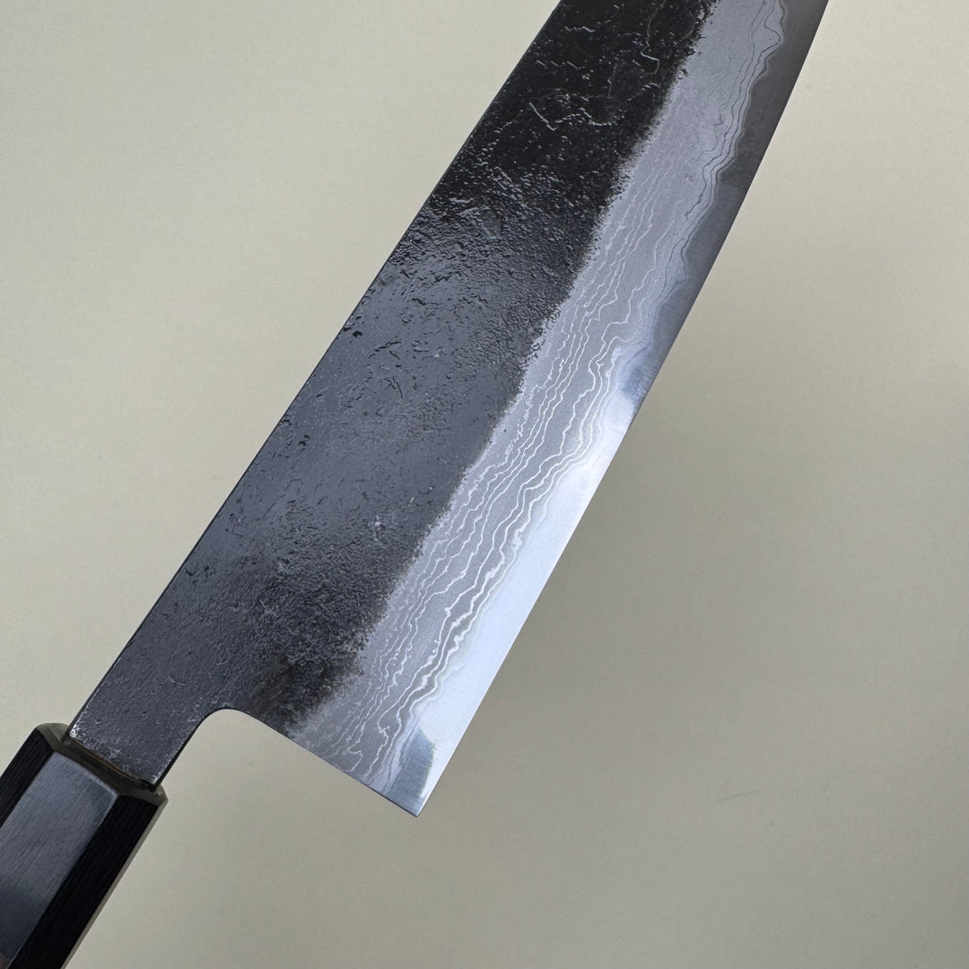 Mutsumi Honoura Blue Super Kurouchi Suminagashi Gyuto Knife 240mm