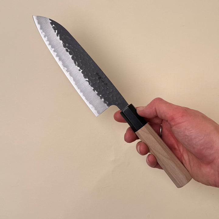 Tsuchime Santoku 165mm Kurouchi Blue Super Magnolia Handle Community Cutlery