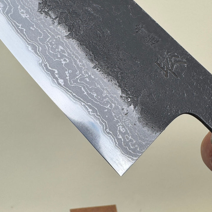 Mutsumi Honoura Blue Super Kurouchi Suminagashi Santoku Knife 165mm