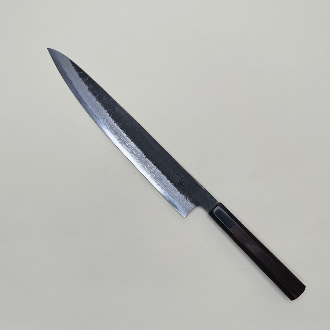 Mutsumi Honoura Blue Super Kurouchi Suminagashi Sujihiki Knife 270mm