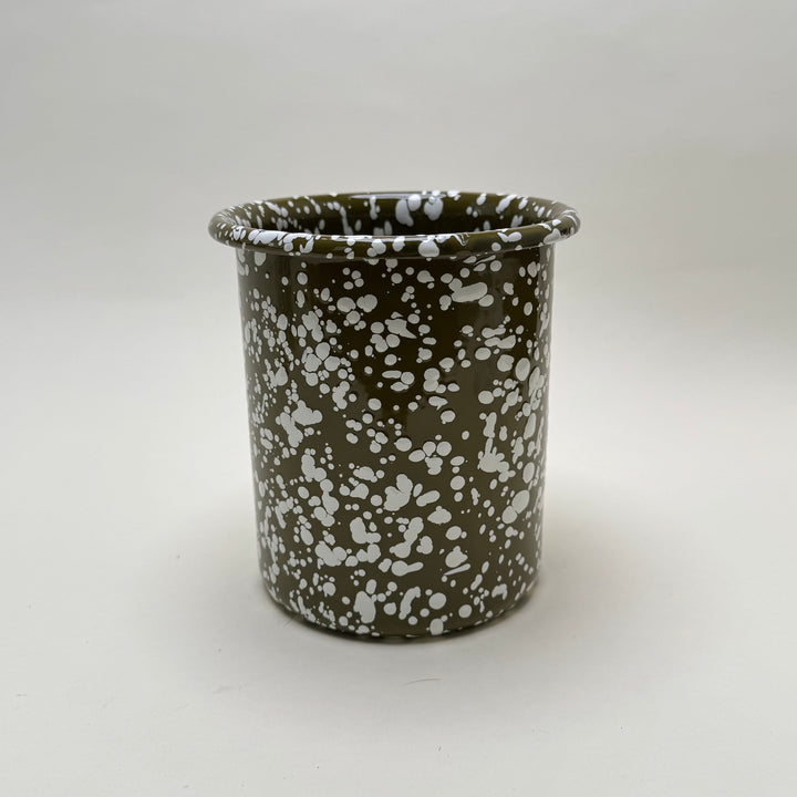 Enamel Utensil pot - Khaki and White