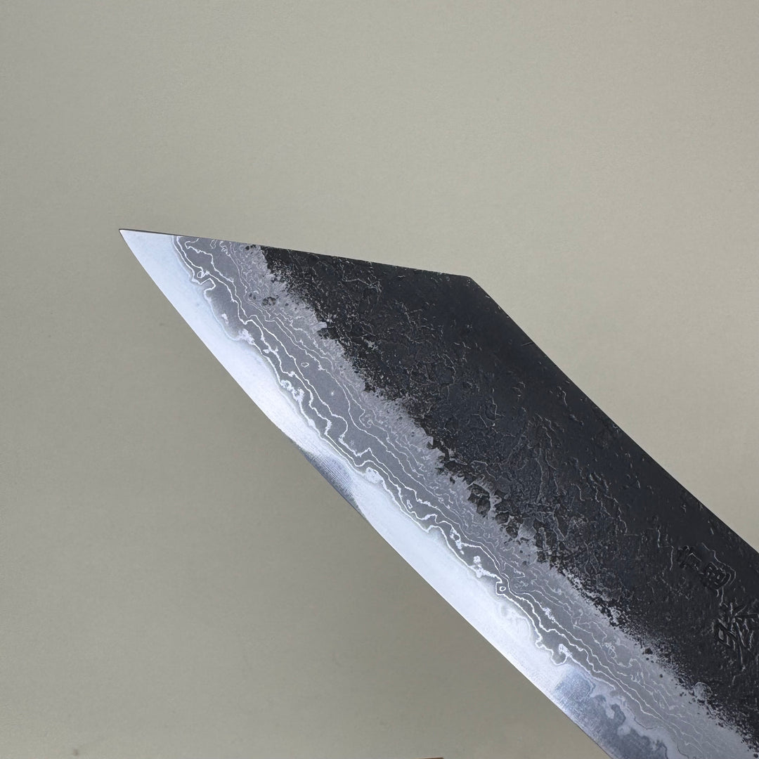 Mutsumi Honoura Blue Super Kurouchi Suminagashi Hakata Knife 180mm