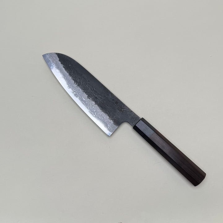 Mutsumi Honoura Blue Super Kurouchi Suminagashi Santoku Knife 165mm