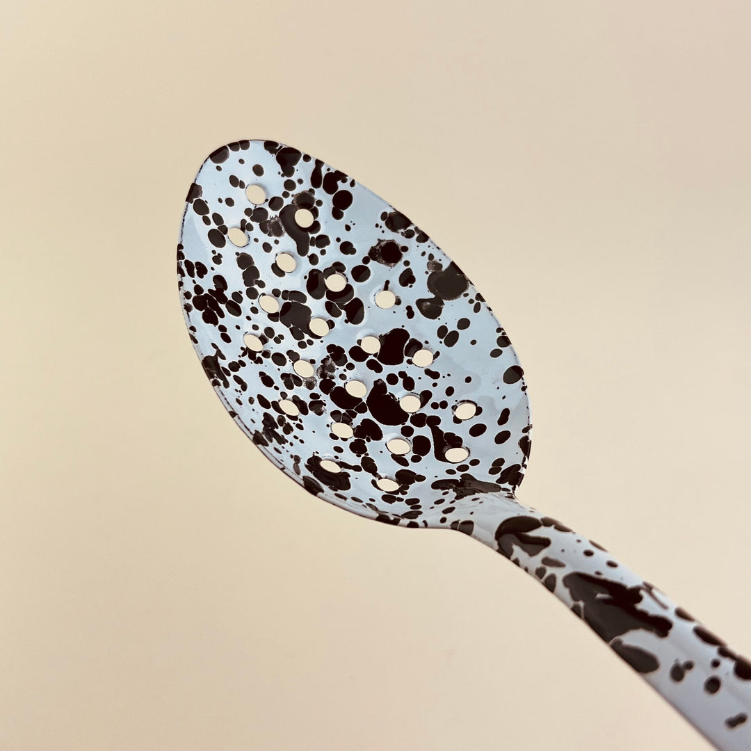 Black Splatter Enamel Slotted Serving Spoon