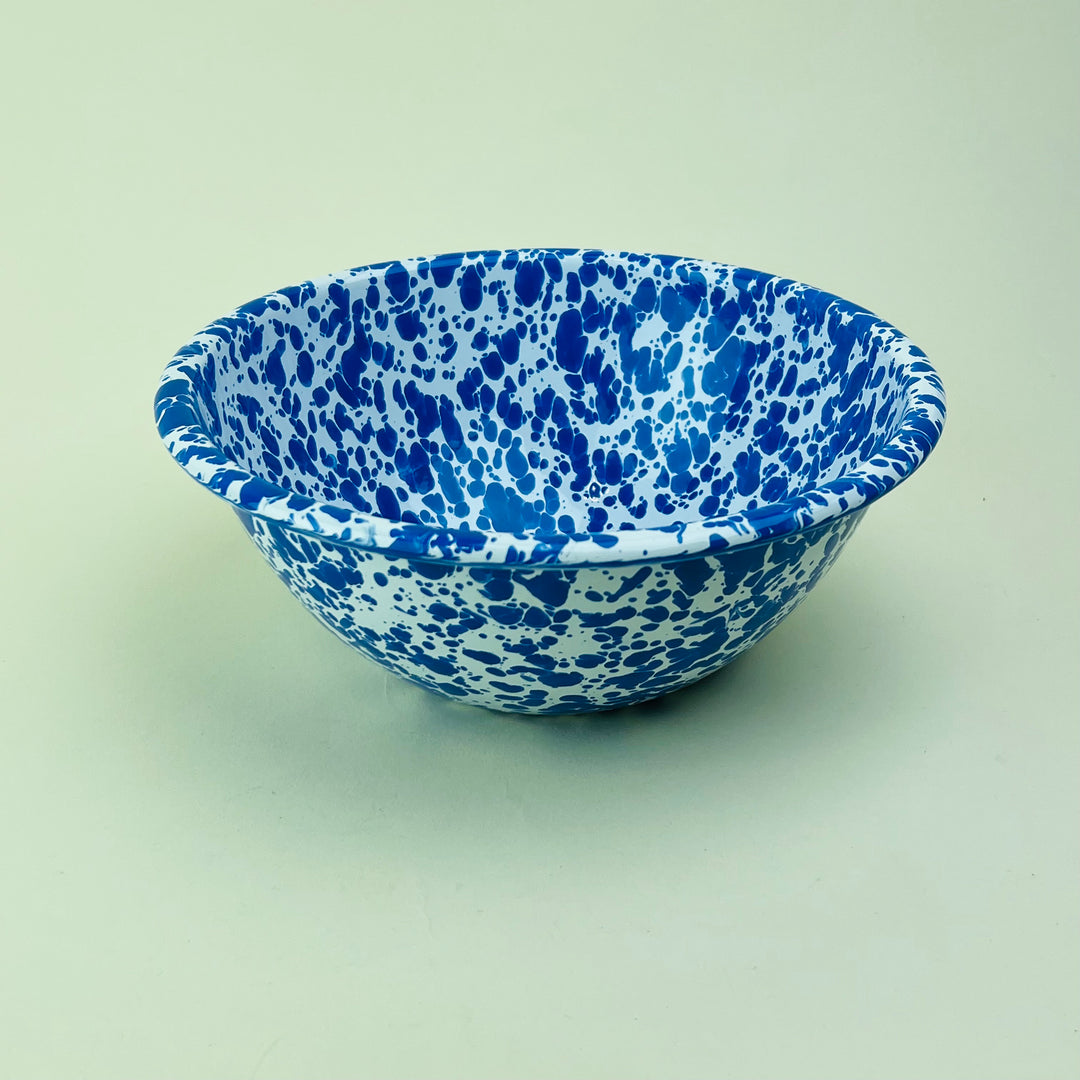 Splatter Enamelware Serving Bowl - Blue