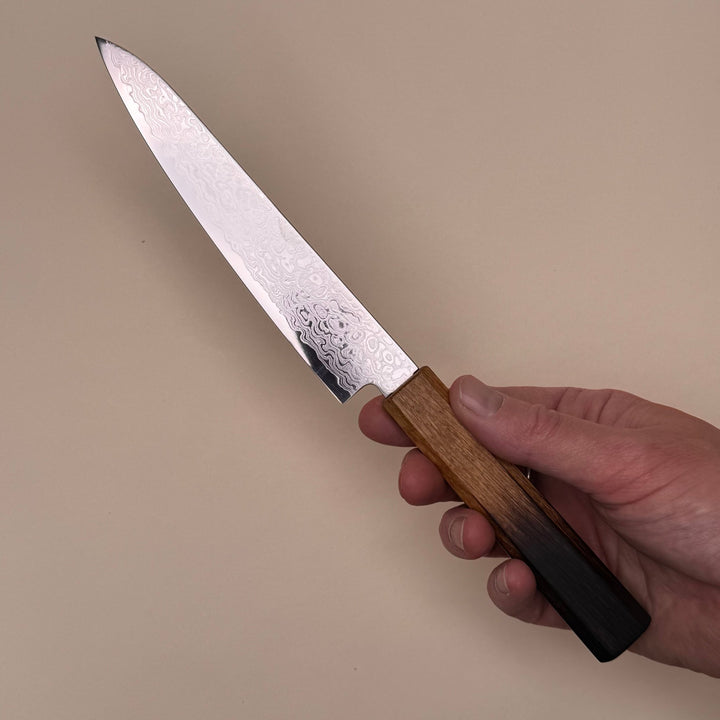 Damascus Petty 150mm ZA18 Burnt Oak Handle - Community Cutlery