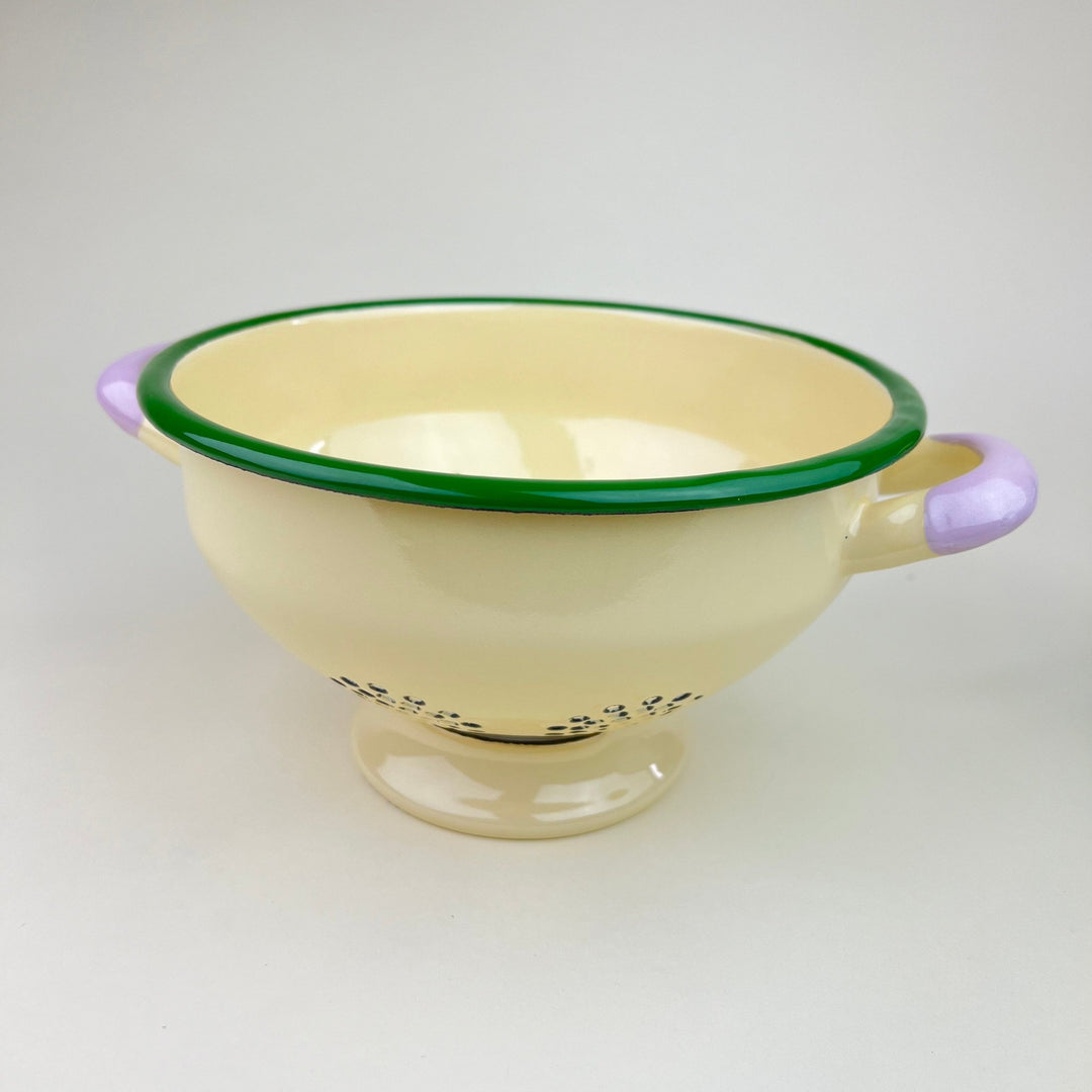 Enamel Colander - Cream and Green - Community Cutlery