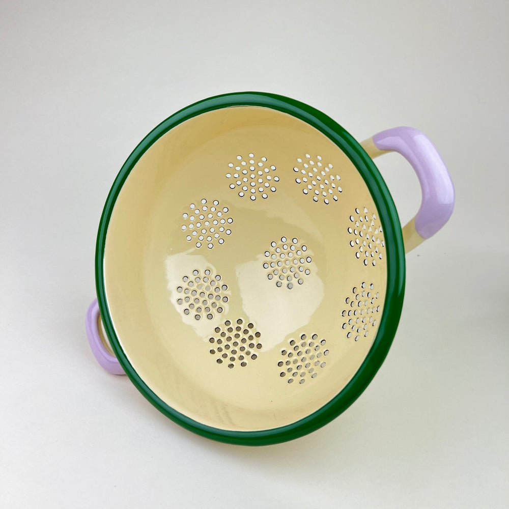 Enamel Colander - Cream and Green - Community Cutlery