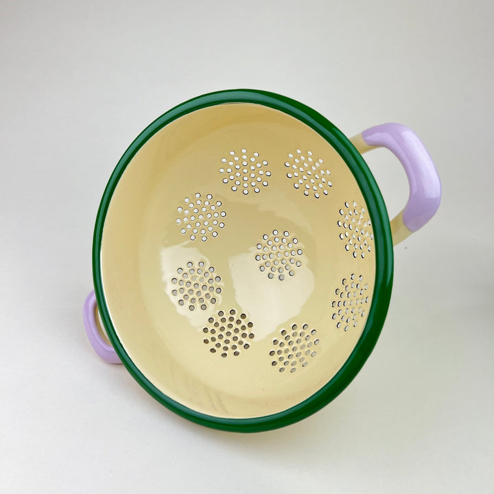 Enamel Colander - Cream and Green - Community Cutlery
