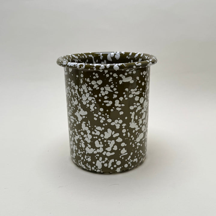 Enamel Utensil pot - Khaki and White - Community Cutlery