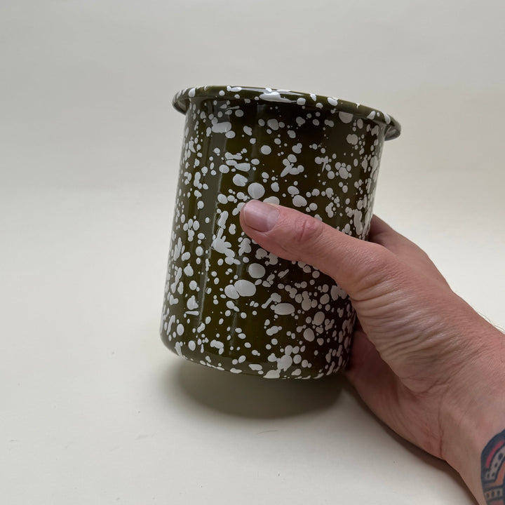 Enamel Utensil pot - Khaki and White - Community Cutlery