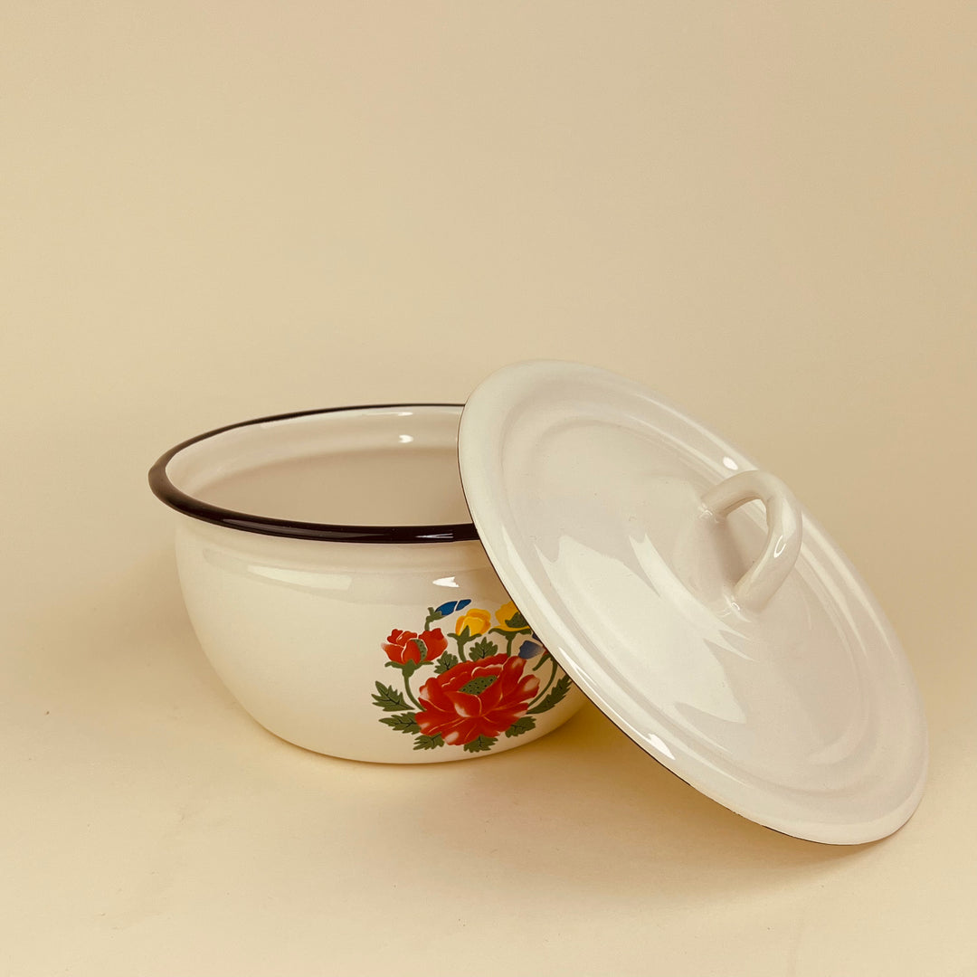 Large Enamel Bowl with lid