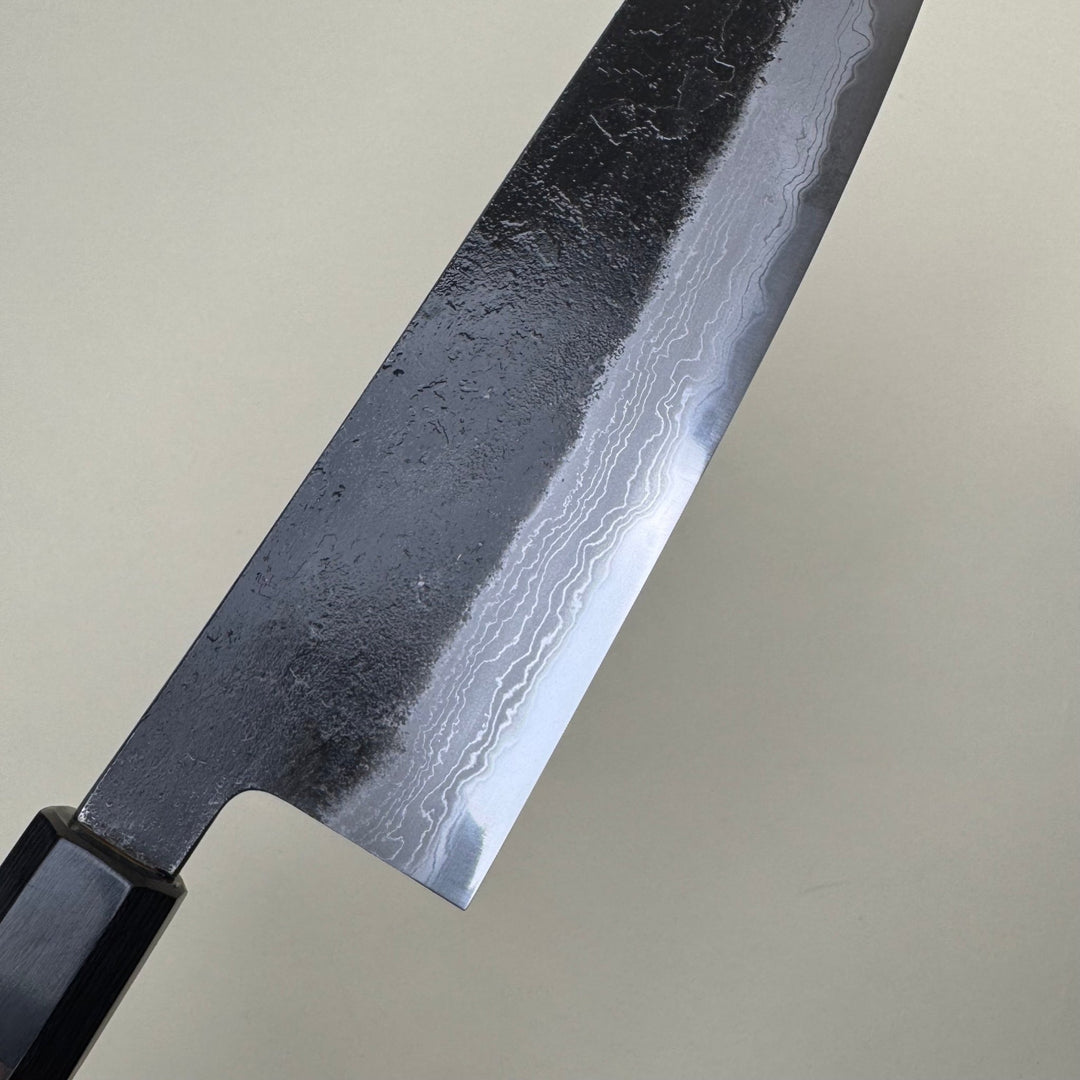 Mutsumi Honoura Blue Super Kurouchi Suminagashi Gyuto Knife 240mm - Community Cutlery