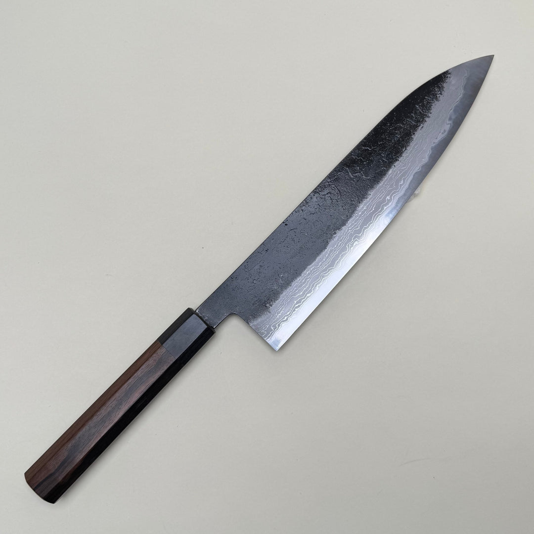 Mutsumi Honoura Blue Super Kurouchi Suminagashi Gyuto Knife 240mm - Community Cutlery