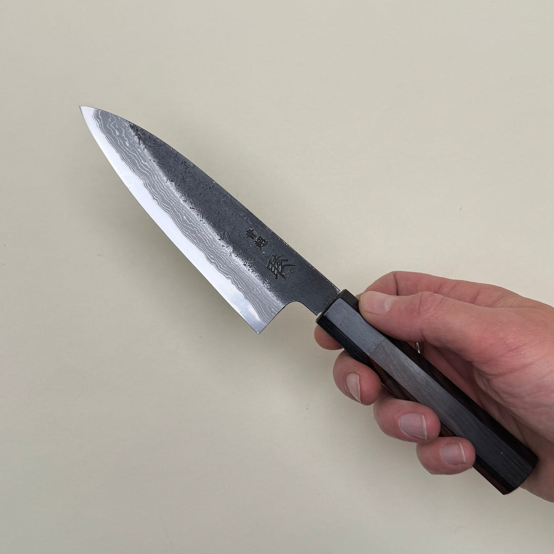 Mutsumi Honoura Blue Super Kurouchi Suminagashi Petty Knife 135mm - Community Cutlery