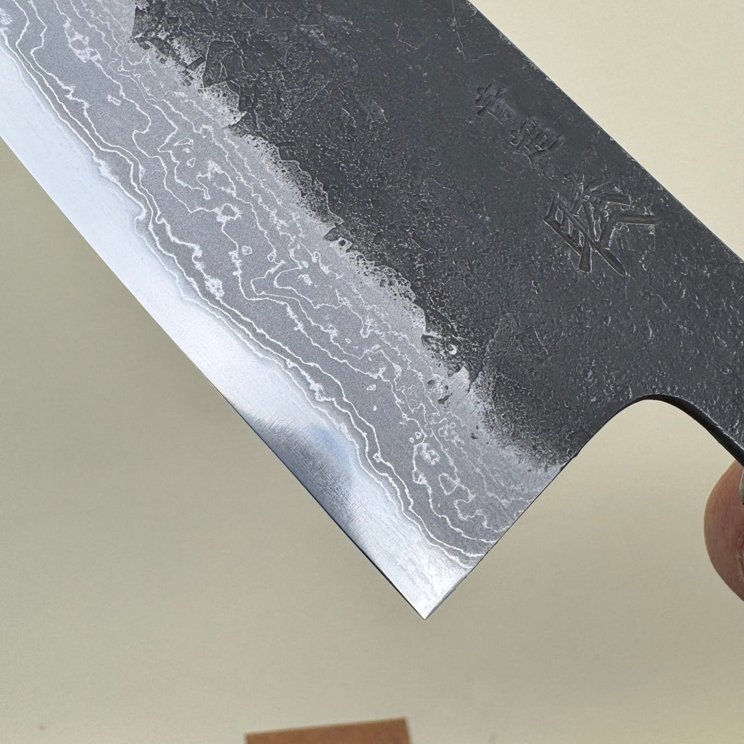 Mutsumi Honoura Blue Super Kurouchi Suminagashi Santoku Knife 165mm - Community Cutlery