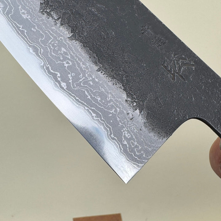 Mutsumi Honoura Blue Super Kurouchi Suminagashi Santoku Knife 165mm - Community Cutlery