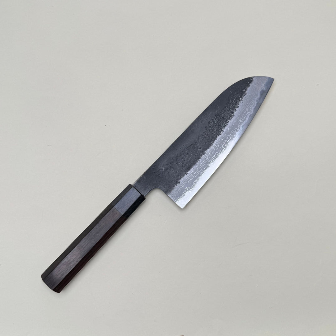 Mutsumi Honoura Blue Super Kurouchi Suminagashi Santoku Knife 165mm - Community Cutlery