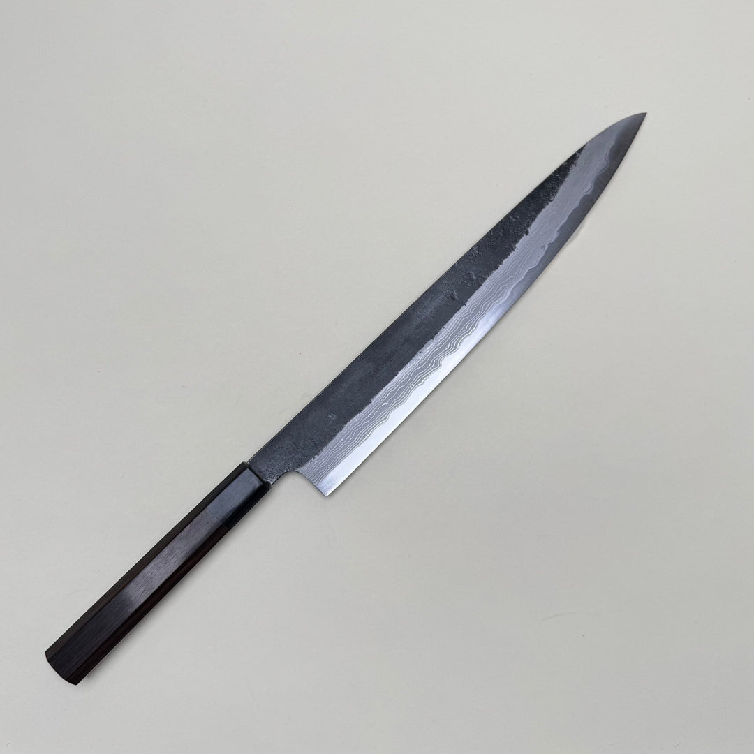 Mutsumi Honoura Blue Super Kurouchi Suminagashi Sujihiki Knife 270mm - Community Cutlery