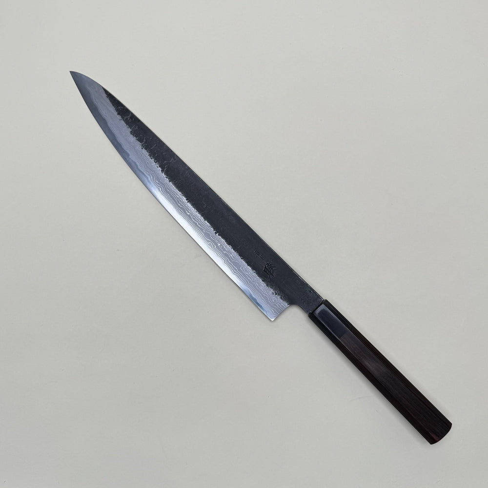 Mutsumi Honoura Blue Super Kurouchi Suminagashi Sujihiki Knife 270mm - Community Cutlery