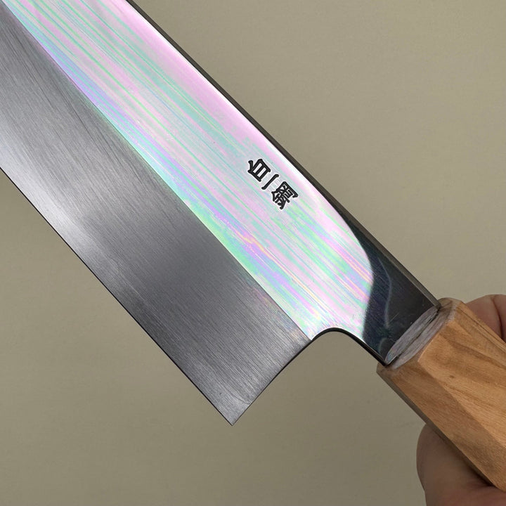 Nakagawa White 1 Kiritsuke Santoku Knife 180mm Mirror Polish, with saya - Community Cutlery