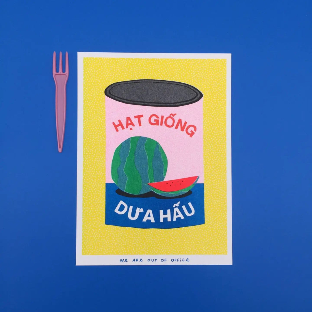 Risograph print - Can of Watermelon seeds - Community Cutlery