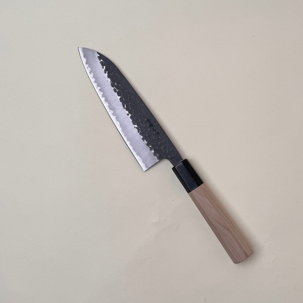 Tsuchime Santoku 165mm Kurouchi Blue Super Magnolia Handle - Community Cutlery