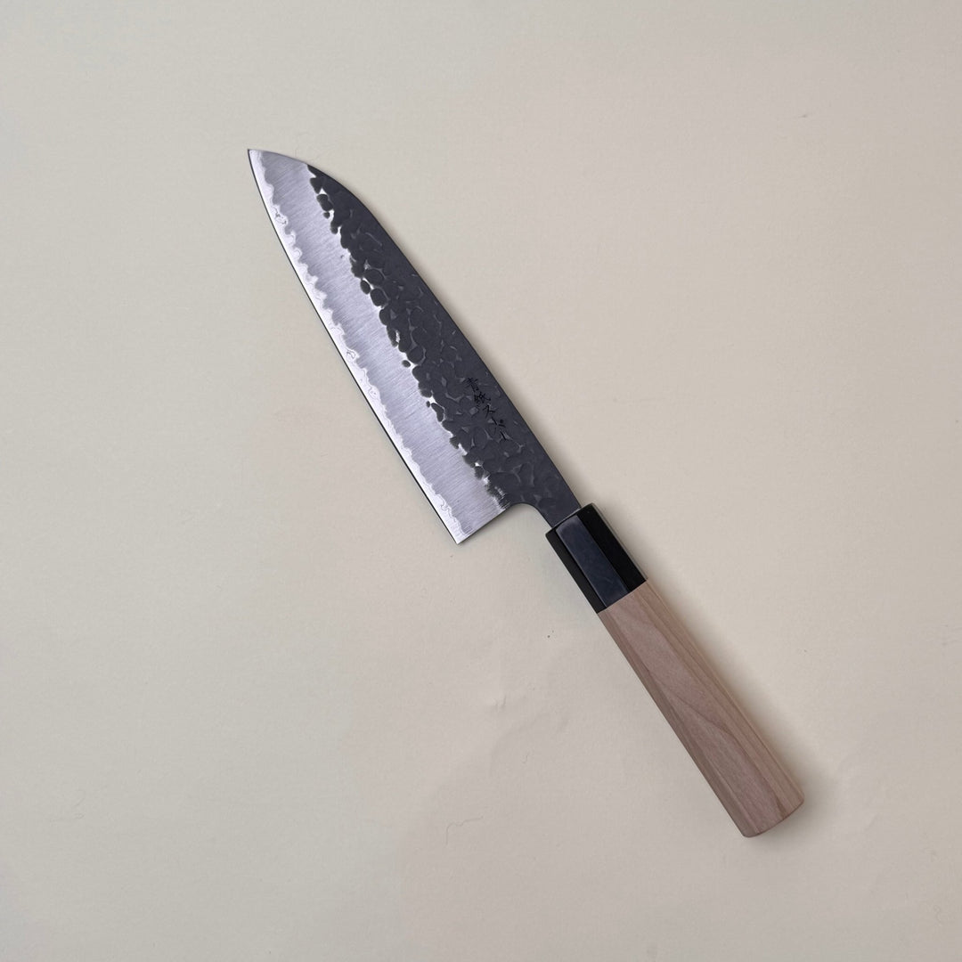 Tsuchime Santoku 165mm Kurouchi Blue Super Magnolia Handle - Community Cutlery