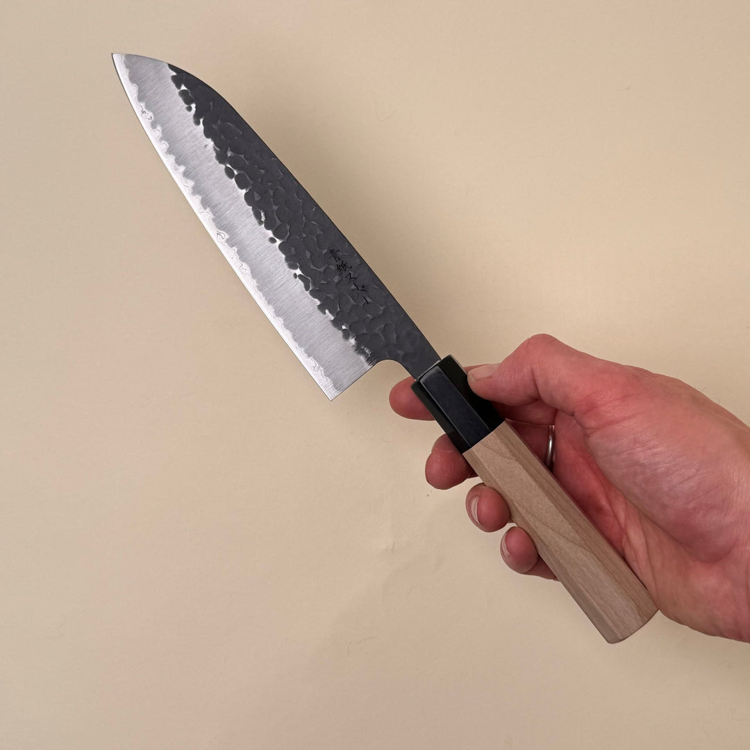 Tsuchime Santoku 165mm Kurouchi Blue Super Magnolia Handle - Community Cutlery