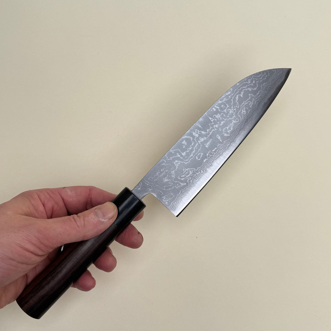 Tsutomu Kajiwara Blue 2 Santoku Knife 165mm Damascus - Community Cutlery