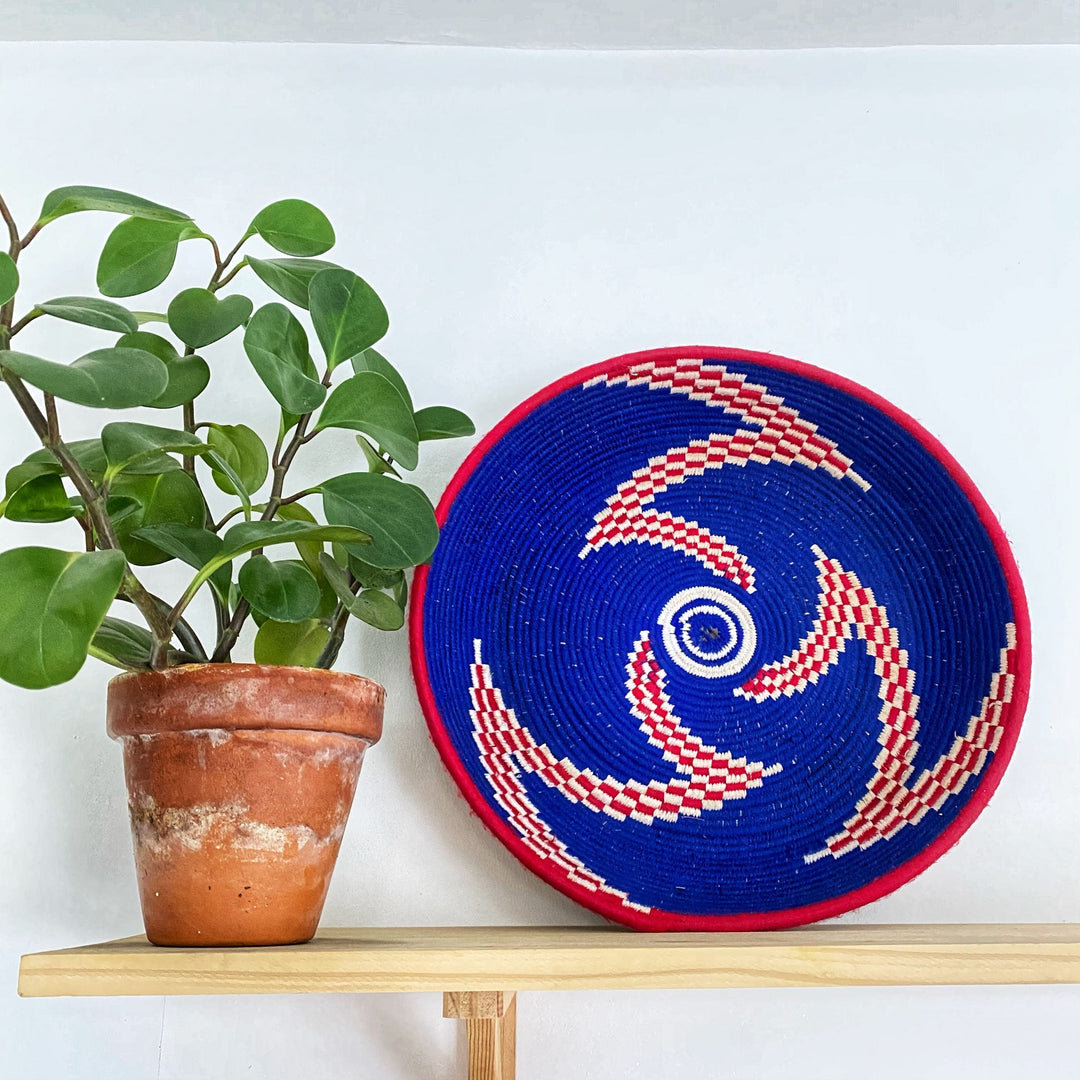 Wide Hand Woven Moroccan Bowl - Blue with Red Detail Community Cutlery 