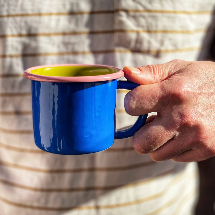 Bornn Enamelware - Colorama Mugs Community Cutlery Electric Blue & Chartruse 